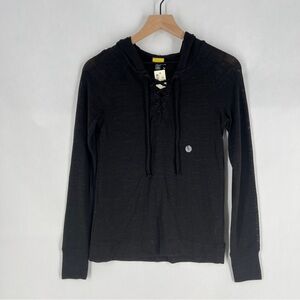 Prince & Fox‎ Black Lace-Up Neck Open Knit Hoodie Sweater NWT Size XS